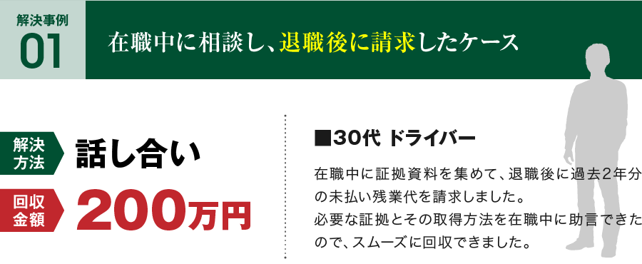 在職中に相談し、退職後に請求したケース